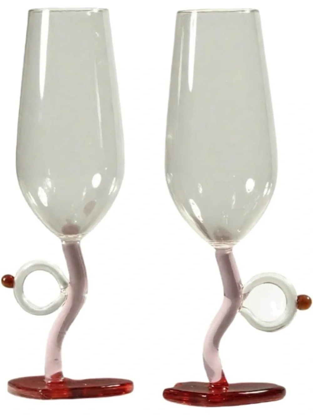 Heart Base Red Wine Glasses with Pink Stems - Set of 2
